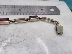 Vtg Two Tone Sterling and 14kt Gold Gemstone Tennis Bracelet 10g 7″ 6mm