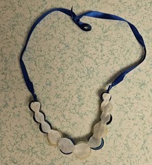 BEAUTIFUL ARTISIAN MADE VINTAGE JULIET BUTTONS w/BLUE SATIN RIBIN NECKLACE