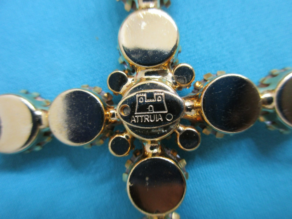 ANTHONY ATTRUIA Signed CROSS BROOCH Crystal/RHINESTONE 3.75″ Retro Religious Vtg