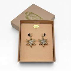 Vintage Kirks Folly Star Earrings AB Crystal Gold Tone w/ Box