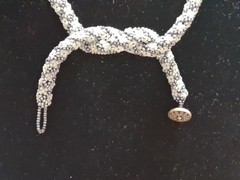 VTG White Pearl & Gun Metal Grey Seed Bead Rope Necklace 1990 19″Hand Made A-08