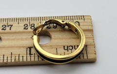 Vintage Crown Trifari Gold Tone Dark Blue Enamel 21 mm Lever‑Back Hoop Earrings