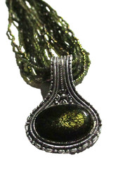 Vintage Choker Necklace 10 Strand Glass Beads Metal & Acrylic Pendant 15.75-18″L