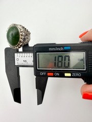 Vintage Soviet nickel silver ring with Jade.Women’s jewelry USSR.
