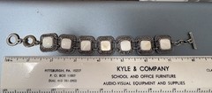 Vintage 1980s Mother Of Pearl Silver Tone Bracelet Square Links