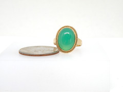 Vintage 14k Gold Ring, Chrysoprase carved Oval, Size 8.25