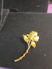 Charel Vintage Gold Tone Rose Brooch 3.75 Inches Long (C-5)