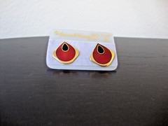 VINTAGE 1970s SAMUEL HUANG DESIGNER CLOISONNE RETRO MOD BLACK & RED STUD EARRING