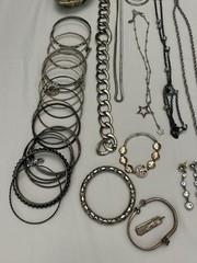 110 Pc Silver Tone Costume Jewelry Lot, All Wearable, Vintage to Modern