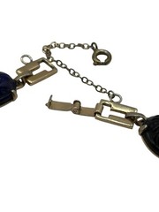 Vintage Egyptian Revival Carved Glass Scarab Bracelet Safety Chain READ