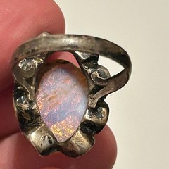 Vtg Sterling 925 Faux Opal Glass Oval Cocktail Ring Sz 8.5
