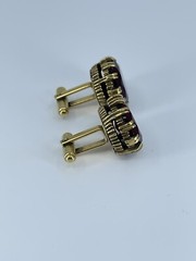 Red Glass cufflinks Faceted round prong set open gold tone 1-1/8″