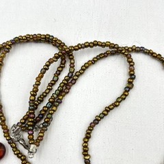 VTG Boho Amber Toned Double Strand Beaded Statement Necklace Retro Earthy Chic