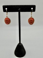 Upcycled Neiger Bros Red & Green Egyptian Pharaoh Face Czech Art Glass Earrings