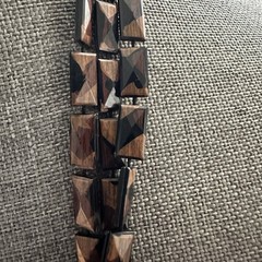 Vintage Faceted Rectangle Beads Faux Wood Brown Black & Pierced Earrings