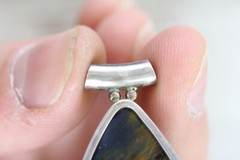 VINTAGE AMAZING AGATE FOSSIL STERLING SILVER PENDANT 925 NATURAL STONE