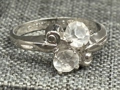 Vargas 18K HGE White Gold Plated Two Rhinestone Bypass Ring Vintage Sz 8