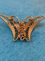 925 Sterling Silver Vintage Signed BEAU Filigree Floral BUTTERFLY Pin Brooch