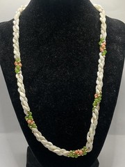 Vtg. Mother of Pearl Beaded Necklace with Faux Gold Jade Beads,21”
