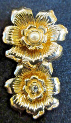 SUGARFIX Signed Gold Tone Metal Rose Earrings Crystal Rhinestone & Faux Pearl