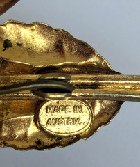 Vintage Gold Tone Black Silver Enamel Brooch Pin Floral Made In Austria 2.3/8in