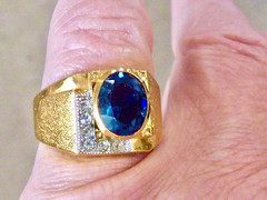 VINTAGE 10K YELLOW GOLD FILLED NEW OLD STOCK 70’S BLUE CLEAR STONE RING SIZE 10