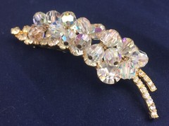 Verified Sparkly Vintage JULIANA D&E Clear AB Bead Gold Tone Leaf Pin Brooch