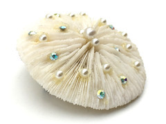 Round White Coral AB Rhinestones & Pearls Brooch Pin