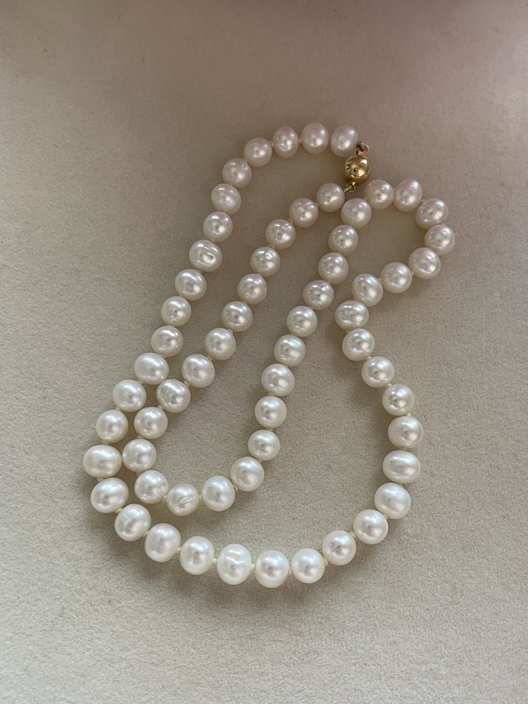 Vintage 14ct yellow gold genuine creamy pearl necklace