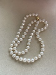Vintage 14ct yellow gold genuine creamy pearl necklace