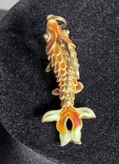 VINTAGE 925 STERLING SILVER ARTICULATED KOI FISH PENDANT ORANGE ENAMEL CLOISONNE