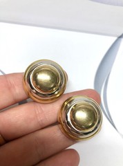 Vintage Lanvin Paris Couture Clip Earrings 2 Tone Gold Silver Stepped Dome Shape