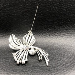 Vintage Emmons Brooch MAGNIFIQUE Abstract Leaf Blue Rhinestone Silver Tone 1960s