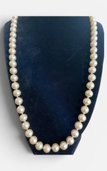 Trifari Hand-Knotted Pearl Necklace 24 Inch Decorative Clasp Vintage