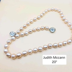 VintageJudith McCann Signed Shuvon Glass Pearl Necklace Dual-Hook Clasp 20″ 0176