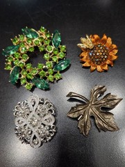 Vintage To Now Leaf Flower Floral Bee Rhinestone Brooch Lot CA USA 293-164
