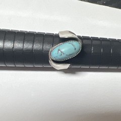 VTG Beau Sterling Silver Turquoise Ring Oval Stone Modernist Ring Sz 7.75