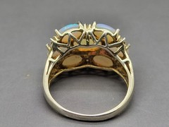 Womans Vintage Fire Opal Diamond Cluster Sterling Silver Cocktail Ring Size 5.5