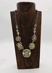 Flower Crystal Rhinestone Necklace Gold tone Couture Wedding Prom Pageant 21 in