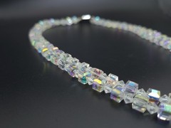 Vintage Aurora Borealis Crystal Glass Bead Necklace Double Strand 24″