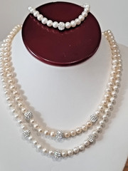 Vintage Sterling Silver Cultured Pearl Crystal Rondelle Necklaces Bonus Bracelet
