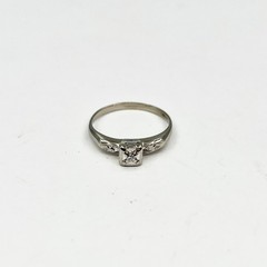 13k White Gold 0.05ct Round Diamond Square Setting Vtg Ring SZ 6.25 (I-63579)