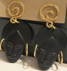 Vintage 1990s Figural African Face earrings. Wearable Art