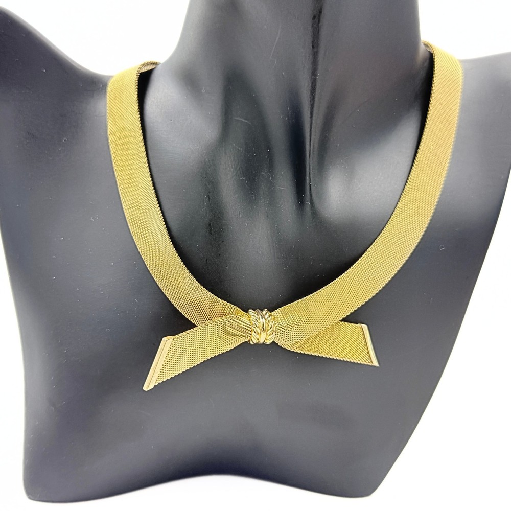 Grosse for Christian Dior Marked Bow Mesh Gold Tone Rare Necklace