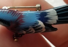 Handmade Bird Brooch Pin Lot of 4 – Takahashi? Wood Leather Cardinal Feather Vtg