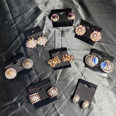 Lot of 8 Vintage Estate Lot Clip-On Earrings Rhinestone Statement Jewelry