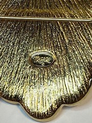 Trifari Brooch Rare VTG 1970s-1980s Signed Goldtone White Enamel Peacock Pin Fan