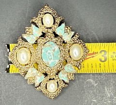Vintage Sarah Coventry 1968 Remembrance Faux Turquoise Pearl Pendant Brooch Pin