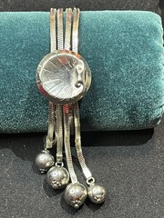 Vintage Slide Bracelet With Ball Dangles , Silver Tone