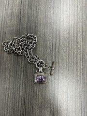 VINTAGE 14K GOLD NECKLACE CHOKER STERLING SILVER GENUINE AMETHYST STONE TESTED